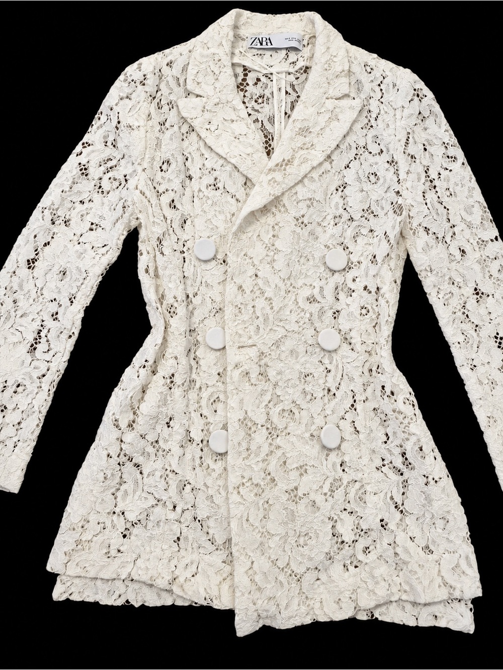 Zara Ivory Lace Double-Breasted Blazer